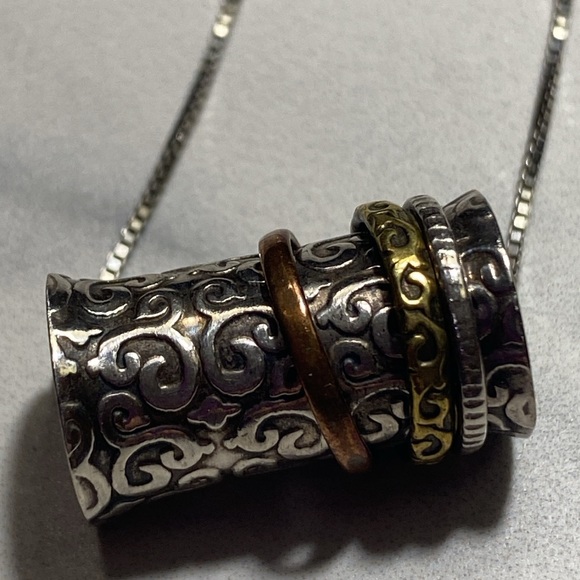 Mixed metal spinner pendant necklace 925 sterling silver - Picture 5 of 9